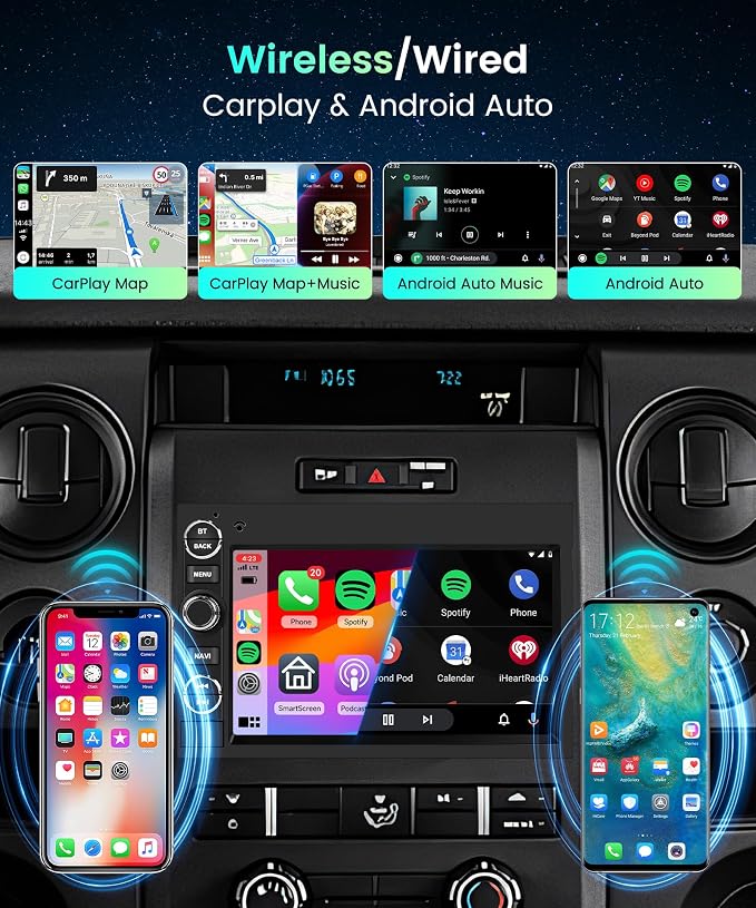 8Core 4G 64G Radio for Ford F150 F250 F350 Fusion Edge Explorer Expedition Car Stereo,7inch 1080P HD IPS Touchscreen,5.0 Bluetooth,Wireless Carplay Android Auto,DSP GPS WiFi FM/RDS AHD Backup Camera