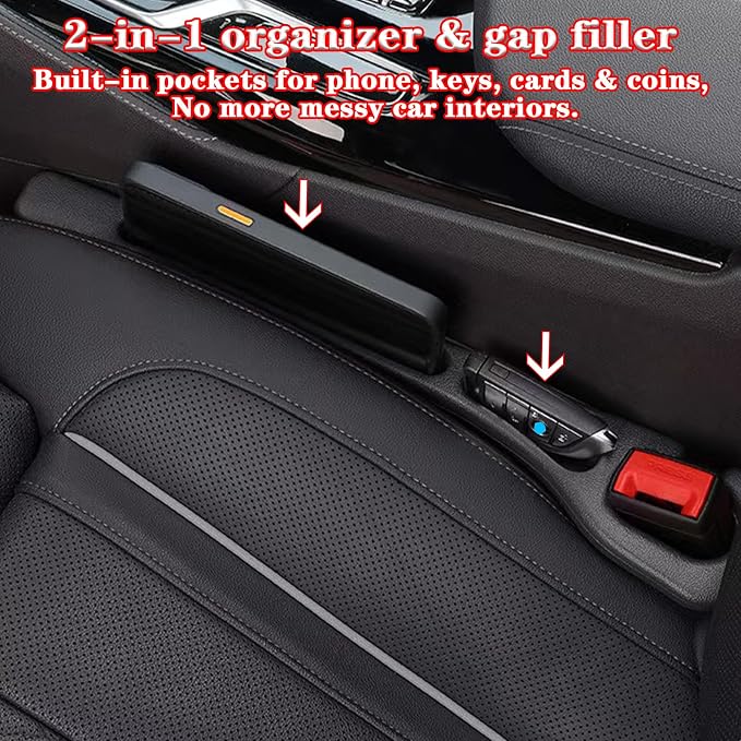 Car Seat Gap Filler Organizer of 2, 2 in 1 Car Gap Filler (Black) | Universal Gap Filler with Storage Pockets, No Drop Seat Guard for Phones Keys Cards,Car Accessories for Most Cars Trucks SUVs