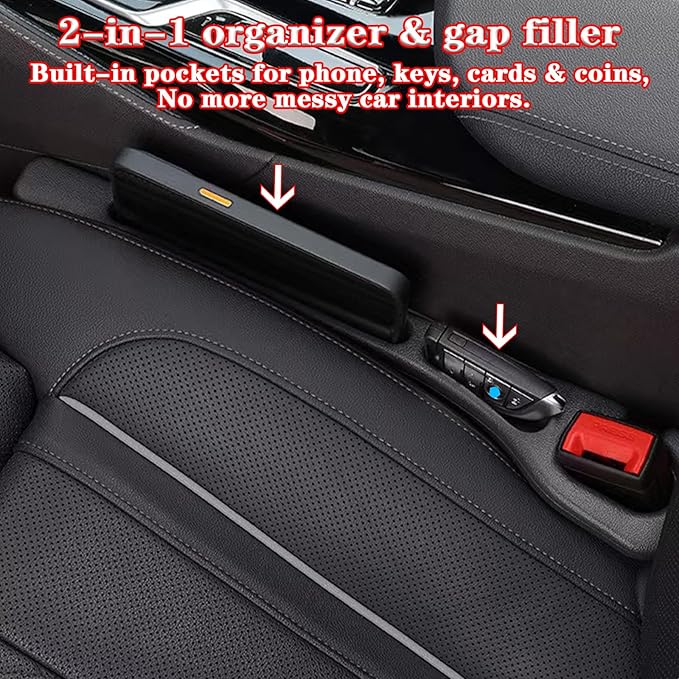 Car Seat Gap Filler Organizer of 2, 2 in 1 Car Gap Filler(Beige) | Universal Gap Filler with Storage Pockets, No Drop Seat Guard for Phones Keys Cards,Car Accessories for Most Cars Trucks SUVs