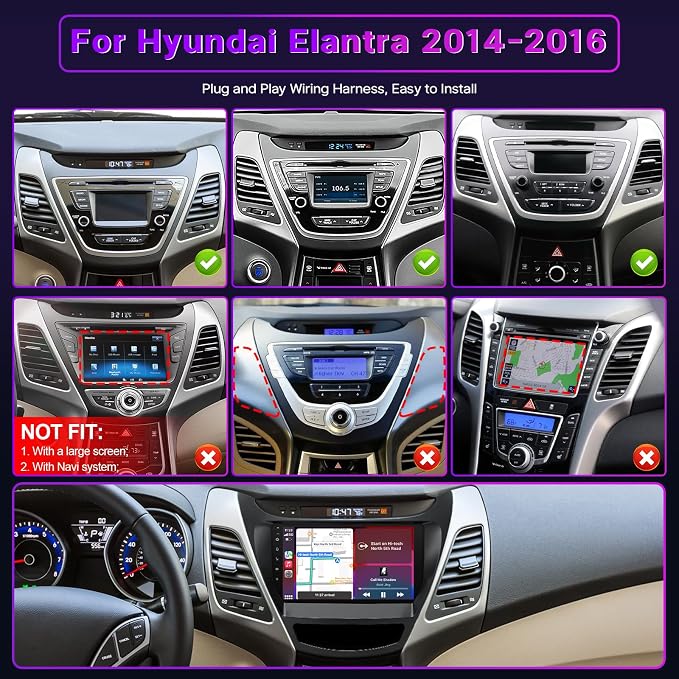 2+32G Android Car Stereo for Hyundai Elantra 2014 2015 2016 Radio Support with Wireless Apple Carplay Android Auto, 9'' Touchscreen in-Dash Bluetooth WiFi GPS Navigation Backup Camera
