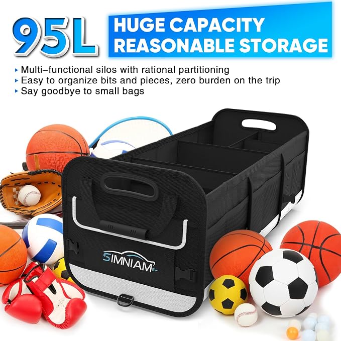 Large Car Trunk Organizer - with 5 Compartments Trunk Organizers and Storage SUV, Reinforced Handle, Securing Straps, Trunk Organizer Available for Car, SUV, Truck, Minivan