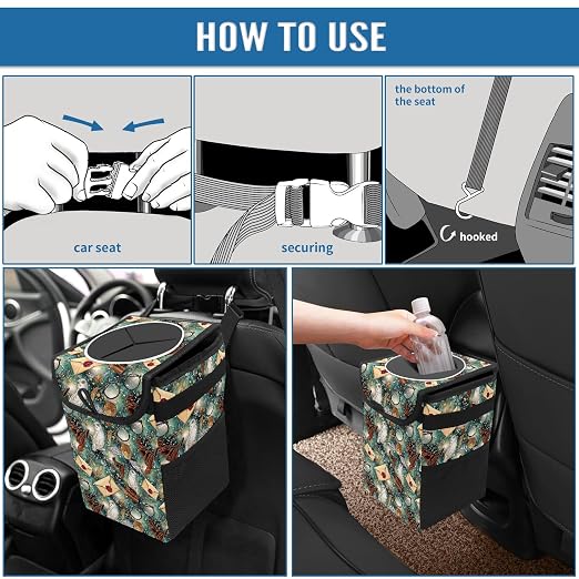 Halloween Wizard Owl Magic Car Trash Can with Lid Collapsible Reusable Waterproof Car Garage Bag,Automotive Garbage Can,Car Accessories Interior Car Organizer