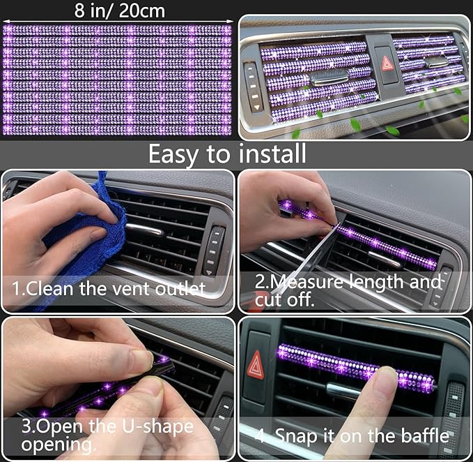 27 PCs Purple Violet Bling Car Accessories Set for Women, Steering Wheel Covers Universal Fit 15 Inch, Bling License Plate Frame, Bling Phone Holder, Bling Car Coasters