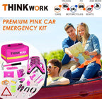 Car Emergency Kit for Teen Girl and Lady's Gifts, Pink Emergency Roadside Assistance kit with Pink Car Tool Set, 10FT Jumper, First Aid Kit, and More Ideal Pink Car Accessories Tool - E8