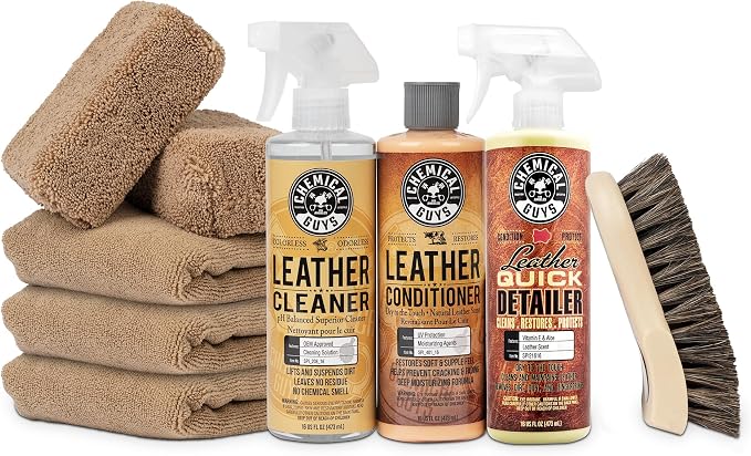 Leather Cleaner and Conditioner Detailing Kit - Leather Care Kit For Natural, Synthetic, Faux, Pleather, and More for Car Interiors, Apparel, Furniture, Boots & Accessories - 9 Items