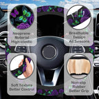 Purple Rose and Butterfly Steering Wheel Cover for Women, Anti-Slip Car Steering Wheel Cover with 2 Pcs Cup Holders Neoprene Breathable Car Accessories Universal 15 Inch Auto Interior Decor