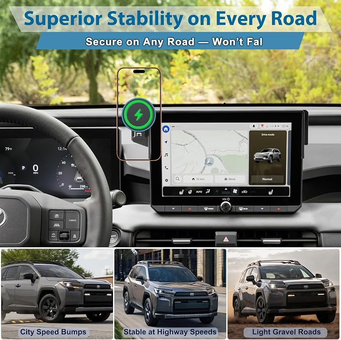 15W Fast Wireless Charger Car Phone Holder for 2026 Toyota RAV4 10.5-inch Touchscreen (LE/SE/XLE Premium/Woodland), 360° Rotation Phone Mount Compatible with MagSafe, 2026 Toyota RAV4 Accessories