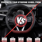 D Shaped Steering Wheel Cover for 14.5-15 inch Flat Bottom Wheels, Breathable Perforated Microfiber Leather, Anti-Slip Grip, Universal Fit for Cars & SUVs, Black and Burgundy