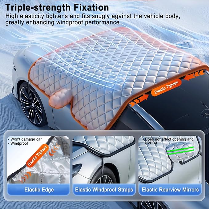 Car Windshield Cover for Ice and Snow for Toyota Tundra 1999–2025 2020 2021 2022 2023 2024 2026, Automotive Large Windshield Snow Covers with Side Window and Rearview Mirror Protector