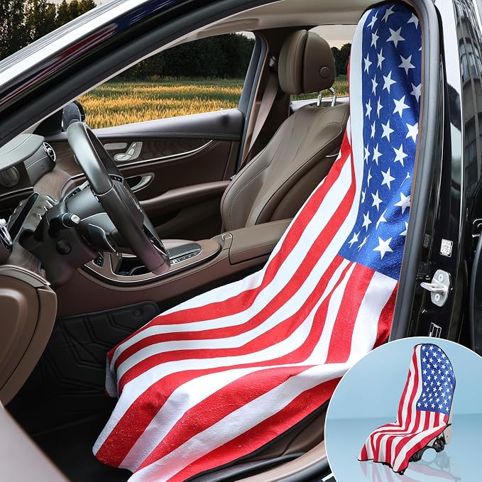 Terry Cloth seat Cover Universal Waterproof Car Sport Towel Seat Cushion Non-Slip Sweat-Absorbent Towel Cloth Suitable for Gym Workout, Universal Fit for Car SUV Van-Flag