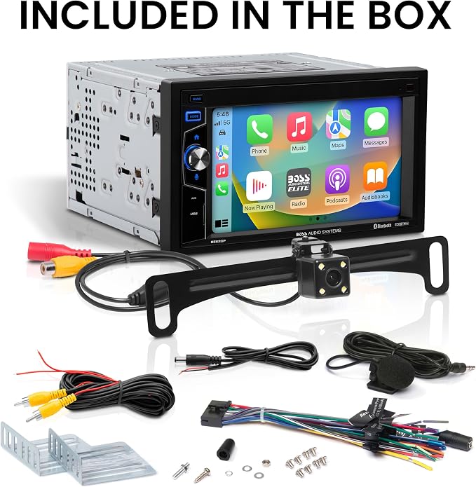 Elite Series BE62CP-C Car Stereo - Apple CarPlay, 6.2 Inch Double Din, Touchscreen, Bluetooth Audio and Calling Head Unit, Radio Receiver, No CD DVD Player, Backup Camera