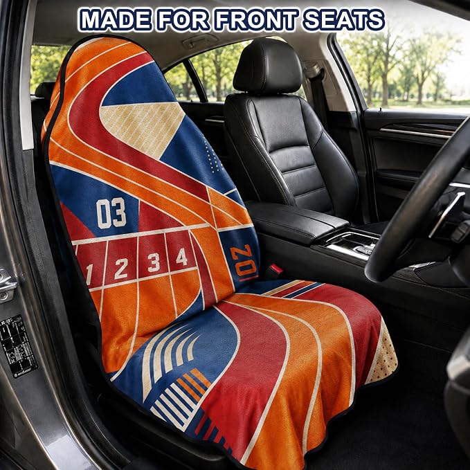 Car Seat Towel Cover for Front Seat, Sweat Absorbent Car Seat Protector with Non-Slip Backing, Waterproof Towel Car Seat Cover for Runners, Gym, Swimming, Beach, Pets, Track Runner Orange