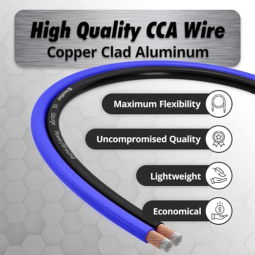 1/0 Gauge Wire (50ft) Copper Clad Aluminum CAA - Primary Automotive Wire, Car Amplifier Power, Ground & Battery Cable, Car Audio Speaker Stereo, RV Trailer Wiring Welding Cable 1/0ga