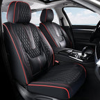 Coverado Car Seat Covers Full Set, Nappa Leather Seat Covers for Car, Waterproof Car Seat Protector with Lumbar Support, Automotive Seat Covers Universal Fit for Most Cars SUV Trucks (Black-Red line)