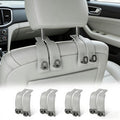 Car Headrest Hooks Universal Car Purse Hook Premium Leather and Alloy Twin Hook Car Seat Back Storage Hanger Hook for Purse Bags Cloth Drink Durable Holder Car Accessories (BH09-Grey-Black-4 Pack)