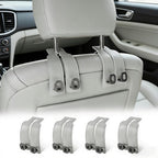 Car Headrest Hooks Universal Car Purse Hook Premium Leather and Alloy Twin Hook Car Seat Back Storage Hanger Hook for Purse Bags Cloth Drink Durable Holder Car Accessories (BH09-Grey-Black-4 Pack)
