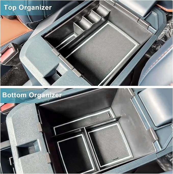 for 2022 2023 2024 2025 2026 Ford Maverick Center Console Organizer Tray 2022-2026 Maverick Armrest Trays Storage Box Coin Container 2022-2026 Maverick Truck Accessories, 2Pcs(White Trim)