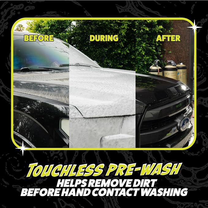 Hands Off Pre-Wash Foam Cannon Soap, High Suds, 128 oz | Touchless snow foam pre-soak that clings and helps loosen grime and buildup before contact washing; works with foam blasters