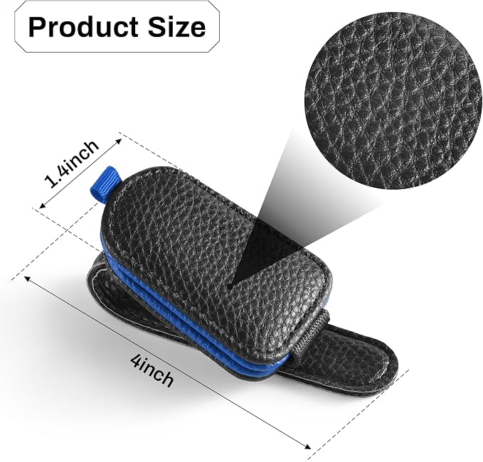 Sunglasses Holder for Car, Leather Magnetic Buckle Sun Visor Sunglass Clip, Ticket Card Storage Glasses Clip, Car Interior Accessories for Men and Women（2PCS Black-Blue）
