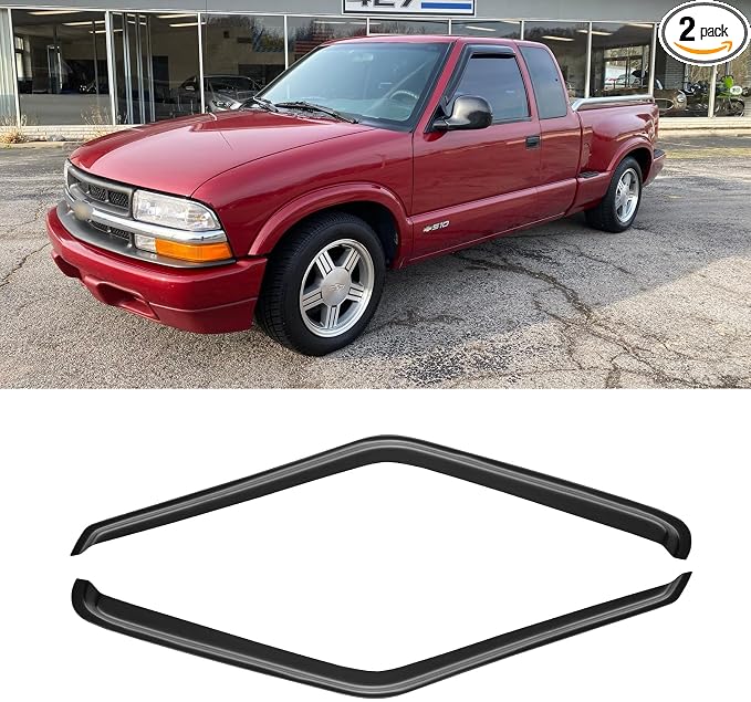 Window Visor for 1994-2004 Chevy S10/GMC Sonoma, 1995-2005 S10 Blazer/S15 Jimmy, Rain Guards Shields Vent Deflector Shade Wind Dark Smoke for 1996-2000 Isuzu Hombre, Tape-On, 2PCS
