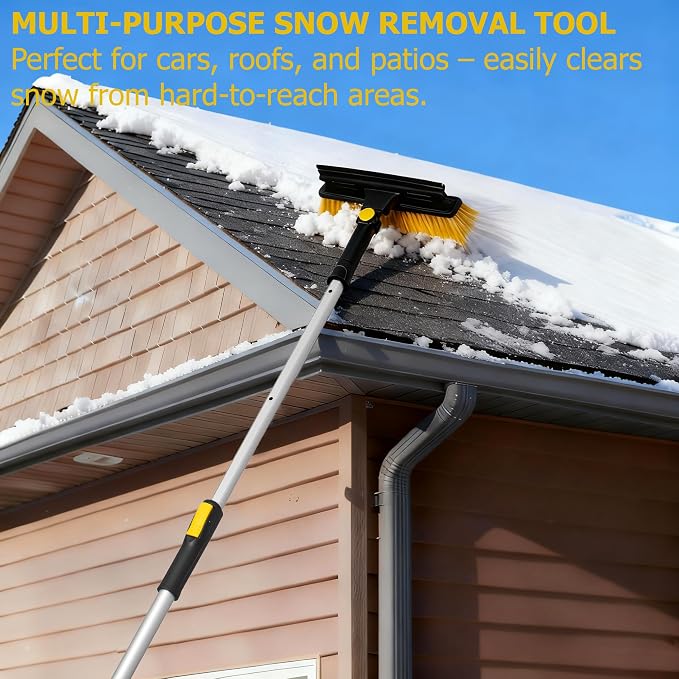 35–51" Extendable Snow Brush, Ice Scraper & Squeegee with Aluminum Handle, Non-Slip Foam Grip, Scratch-Free Bristles, 3-in-1 Winter Car Tool for Cars, SUVs & Trucks, Yellow
