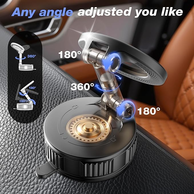 Phone Holders for Your Car for Magsafe (130+LB Strongest Ever Suction) 360° Adjustable Vacuum Car Phone Mount Magnetic, Car Phone Holder for iPhone 17 Pro Max for Automotive Multi Gauges
