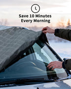 Snow Cover for Car Windshield, Snow Brush and Ice Scraper, Winter Front Window, Protects from Ice Snow Sun, Durable Car Hood Cover, Easy Install Automotive Exterior Accessories (B-Snow Cover-M-Kit)