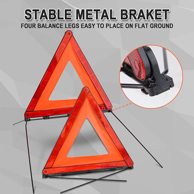 Foldable Warning Triangle Emergency Warning Triangle Reflector Safety Triangle Kit, Pack of 3, with Storage Case