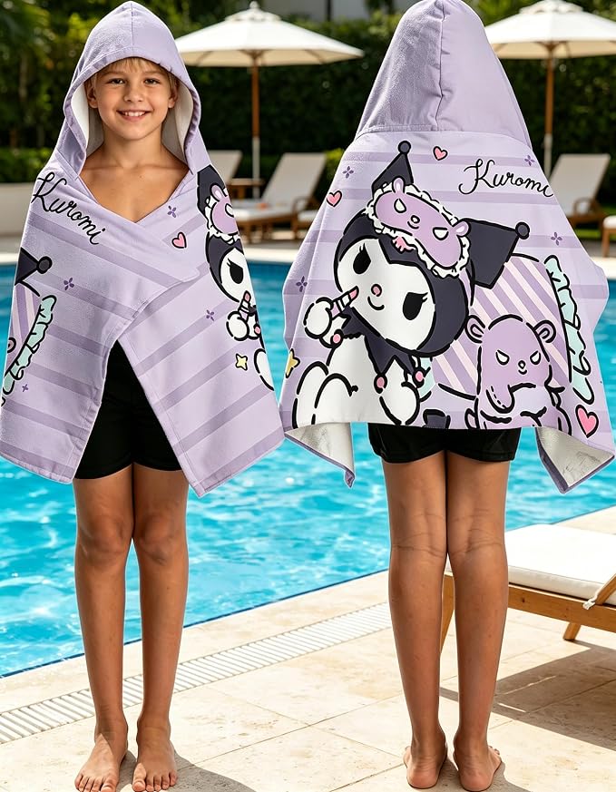 Kurom Printed Soft Cotton Terry Hooded Towel Wrap, Bath Pool Beach Wearable Towel for All Ages, 28 in x 55 in