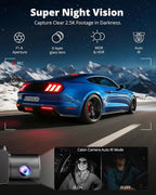 3 Channel Dash Cam Front and Rear Inside - 2.5K Car Dash Camera with 64GB Card, 5GHz WiFi Wireless Dashcam for Cars, APP Control, Super Night Vision, HDR, G-Sensor
