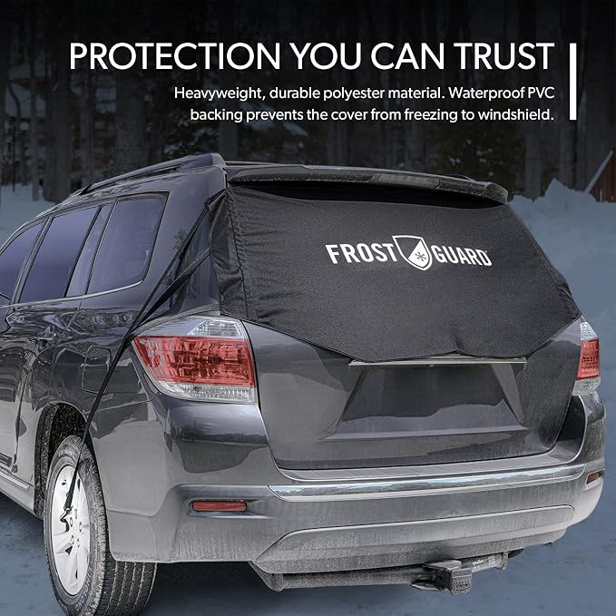Rear Windshield Cover for Ice and Snow, For SUVs and Trucks - Rear Window Cover to Reduce Scraping, Elastic to Conform to Vehicle's Shape - Secure Hooks for Snug Fit - Black, 59 x 20 Inches