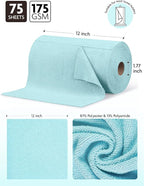 Microfiber Cleaning Cloth Roll- 75 Sheets, 12" x 12" (Blue) | Super Absorbent, Lint-free, Tear-away Microfiber Towel Roll, for All-Purpose Cleaning, Reusable Alternative to Paper Towels