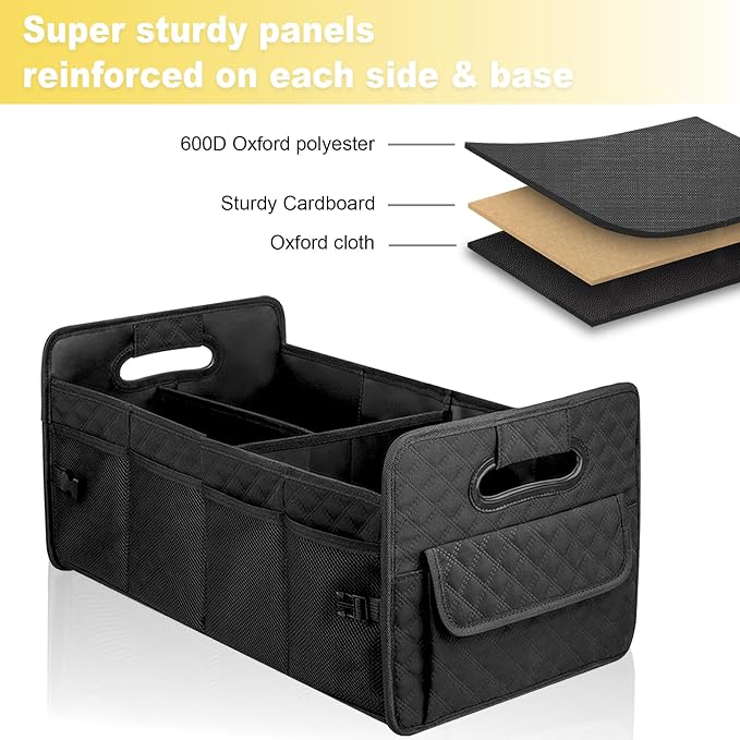 Car Trunk Organizer for SUV, Car Storage Organizer Collapsible Multi Compartment Container Box, Adjustable Car Accessories for Women/Men, Black
