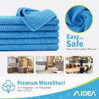 AIDEA Microfiber Cleaning Cloth Blue-100PK, Soft Absorbent Shop Rags, Microfiber Towels for Cars, Kitchen Towels, Dusting Cloth for Home, Window, Cleaning Supplies, 12"×12"