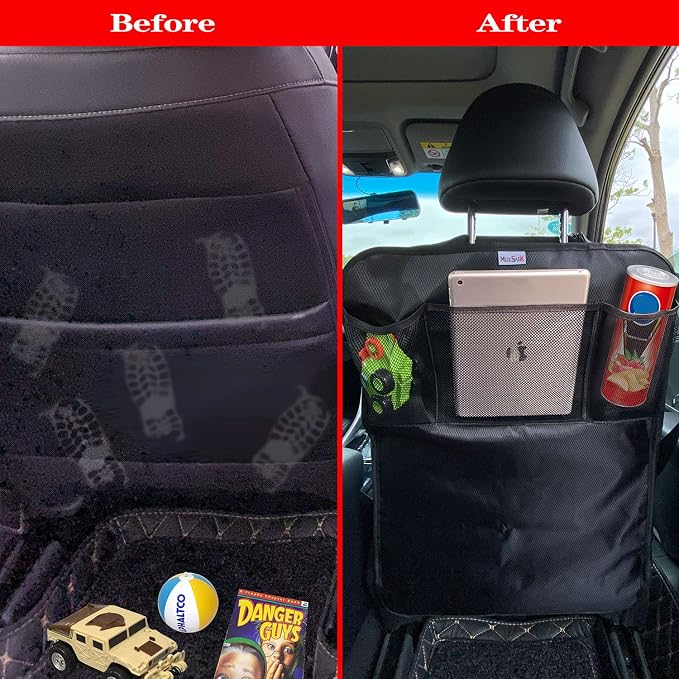 Kick Mats Back Seat Protector, Waterproof Oxford Seat Back Protector, Car Seat Back Protector for Kids, Back of Seat Protector for Kids Feet Car Seat (Black B -2pc)