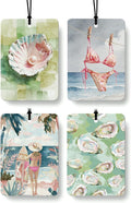 Pink and Green Coastal Beach Car Air Freshener 4 Pcs Coconut Scented, Summer Preppy Beach Car Accessories Mirror Decor for Women, Beachy Hanging Air Freshener for Cars Closet Drawer Books