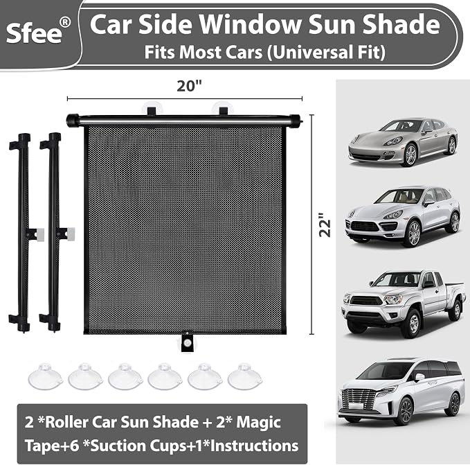 Car Window Shades for Baby-2 Pack Retractable Side Window Car Sun Shade Blocks UV Rays & Heat for Sun Protection Roller Sunshade Visor Window Shade for Kids,Passengers,Pets (20' x22'')