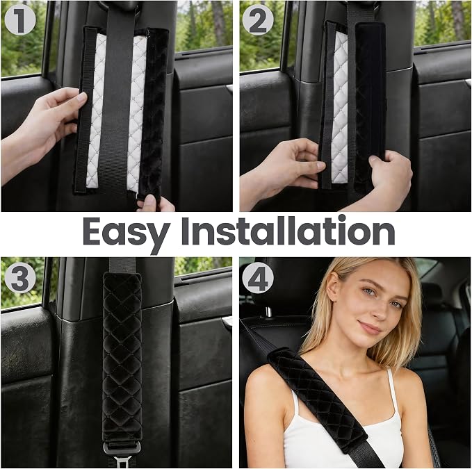 Soft Auto Seat Belt Cover Seatbelt Shoulder Pad 2 PCS for a More Comfortable Driving Compatible with All Cars and Backpack Black