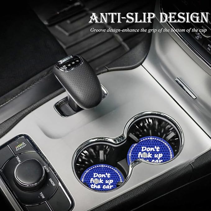2PCS Bling Crystal Rhinestone Cup Holder Coaster – 2.75 Inch Anti-Slip Auto Insert Cup Coaster – Sparkling Interior Decor Accessories for Cars & Vehicles (Blue & White)