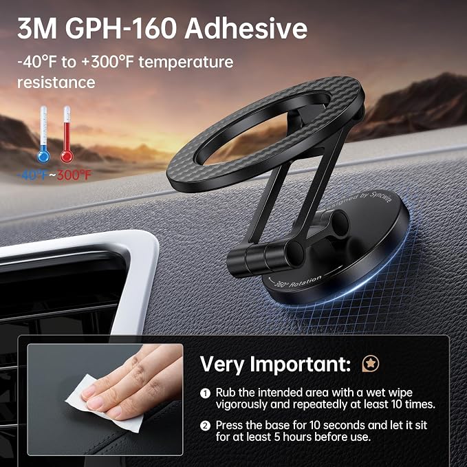 Fits MagSafe Car Mount, Magnetic Phone Holder for Car Dashboard, [Flexible Three-axis] 360° Rotation Magnetic Car Mount Strong Magnets Car Phone Holder for iPhone 17 16 15 14 Pro Max