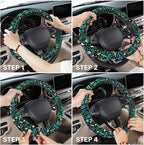 Teal Fantasy Symbol Steering Wheel Cover, Polyester Non-Slip Car Wheel Grip, Universal 15 Inch Auto Accessory