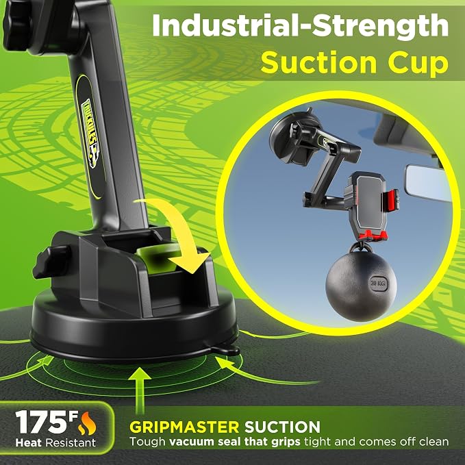 Cell Phone Mount for Truck Phone Holder for Truck Drivers - Heavy Duty Suction Cup + Dashboard Pad, iPhone Holder for Dashboard Window 16.9 inch Long, for iPhone & Samsung, Big Rig Trucker, Red