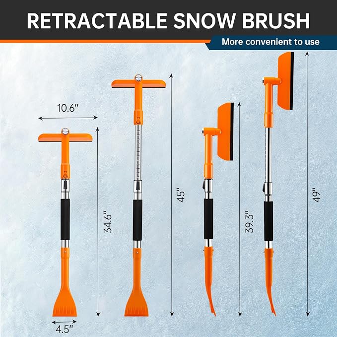 49.2" Snow Brush & Ice Scraper for Car Windshield, Upgraded Extendable Snow Brush with 360° Pivoting Brush Head and Foam Grip for Car Auto Truck SUV