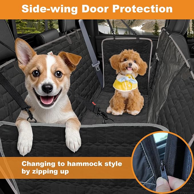 Dog Car Seat Cover for Trucks, Waterproof Back Seat Hammock with Mesh Window and Side Flaps, Rear Protector for Ford F150 Ram 1500 Silverado Sierra