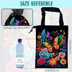 Car Garbage Bag Colorful Flowers and Butterflies Hanging Canvas Car Trash Bag Waterproof Drawstring Car Back Seat Organizer for Car Back Front Seat Console with Adjustable Buckle
