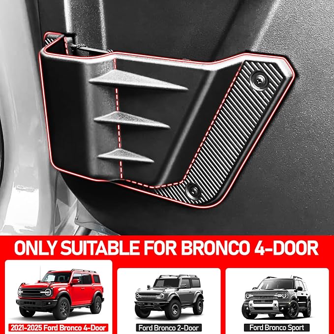 2PCS Rear Door Storage Pockets Compatible for Ford Bronco Accessories 2025,Side Organizer Box Fit Bronco 4-Door 2021 2022 2023 2024,Interior Storage Expansion Organizer Accessory,2PCS Black