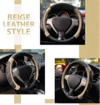 Steering Wheel Cover Leather 15 1/2 to 16 inch Universal Large Soft Grip Breathable for Car Truck SUV Jeep Anti Slip Beige