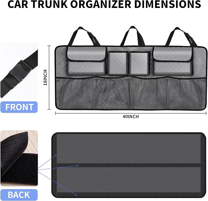 Car Trunk Organizer and Storage, Large Capacity Backseat Hanging Storage Accessories, Backseat Car Organizer for SUV/MPV/Truck (Grey)