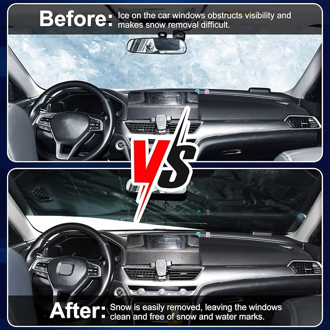 Car Windshield Cover - 6-Strap Oxford Fabric Protector, Waterproof Reflective Strips, Universal Fit for Car SUV Truck (200"x78")
