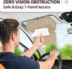 Magnetic Foldable Car Tissue Box - Easy-Install Tissue Holder for Sun Visors and Seat Backs,Premium Leather Car Napkin Organizer—Designed for Commuters,Rideshare Drivers and Families(Beige)